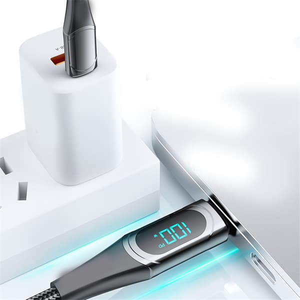 Hurtigopladende datakabel PD LED digitalt display USB-datalinje til bærbar computer tablet telefon 6,6 fod sort