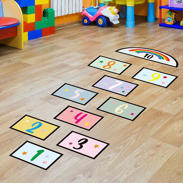 Set med 10 Creative Number Grid Game Golv- och väggdekaler, Cartoon Numbers Golvdekaler för barnrum, heminredning