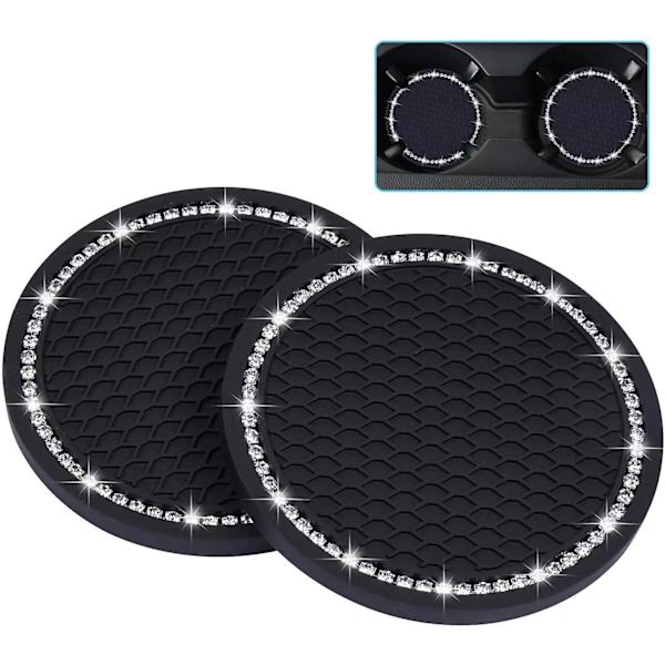 4 pakkauksen liukumattomat universal automukinpidikelasinaluset - PVC-autonaluset ajoneuvojen sisätiloihin - Crystal Cup Mats (halkaisija 2,75), musta