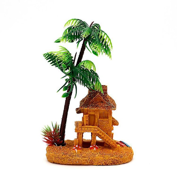 Kokosnöt Akvarium Ornament Dekor Landskap Hydda Skydd för Akvarium Kokosnötsträd Dekoration Landskap för Akvarium Dekorativ Landskapsarkitektur fo