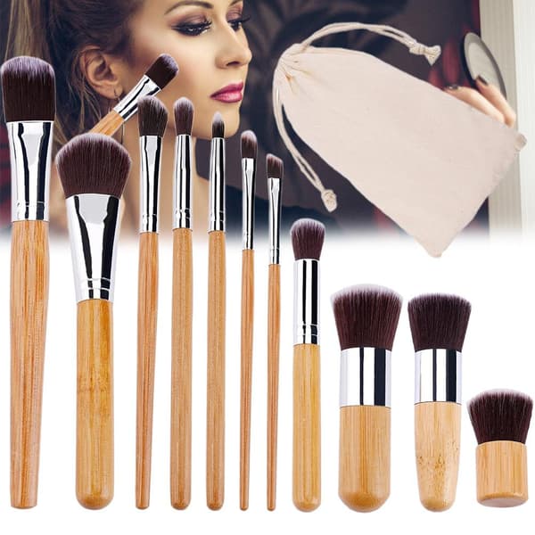 Makeupbørste Naturlig Bambus Makeupbørstesæt Bløde Puder Creme Kosmetikbørstesæt