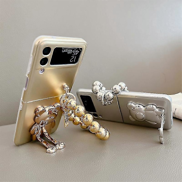 Samsung Galaxy Z Flip 4 Z Flip 3 Kotelo Glitter Karhu Telineellä - Pinnoitettu 3D Design Hopea Z Flip 4