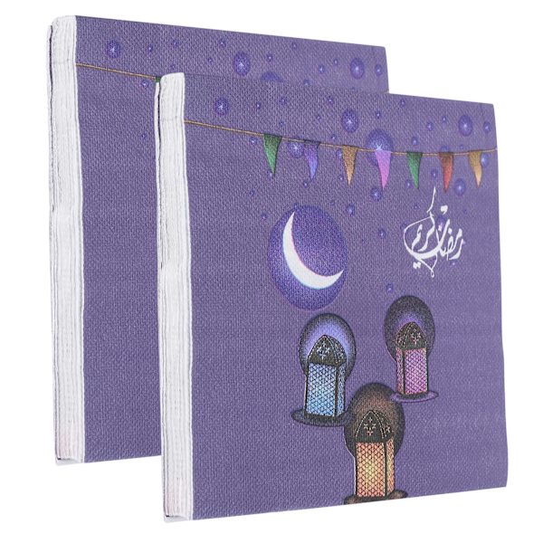 40 ark servetter vävnad näsduk papper Ramadan mönster 4 lager hög absorberande för fest middag lila