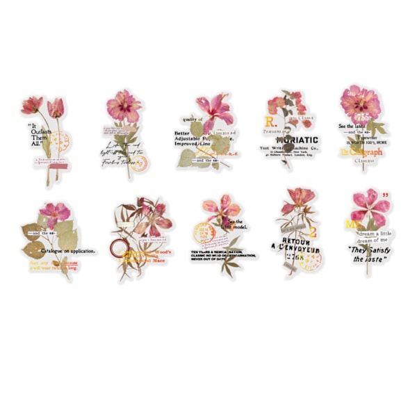 10 ark gennemsigtige blomsterklistermærker PET vintage klistermærker til notesbog håndbog dekoration type 3