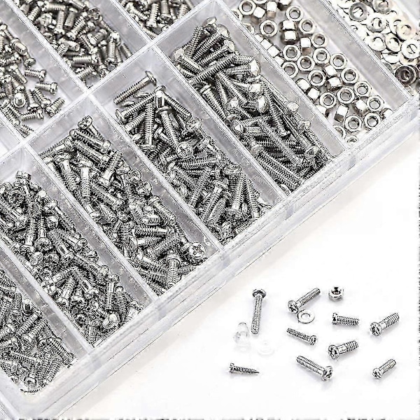 1000 st Rostfritt Stål Glasögon Klocka Reparationsskruv Ersättningskit Set Små Skruvar Mutter Sortiment Reparationsverktyg Kit Set