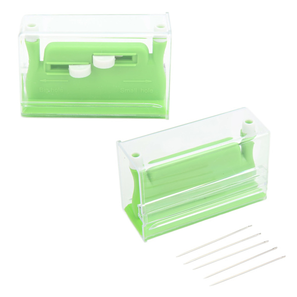 Multifunktionel nåletråder Dobbelt hul design 2.6x4.4x7.2cm/1.0x1.7x2.8in Plastik broderinåltråder Grøn