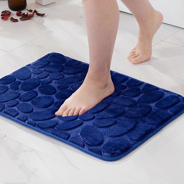 1 stk. Entrémåtte Bademåtte Memory Foam Hydrofil Pebble Design Superfin Fiber Skridsikker Blød til Badeværelse Badekar Køkken 50x80CM Mørkeblå