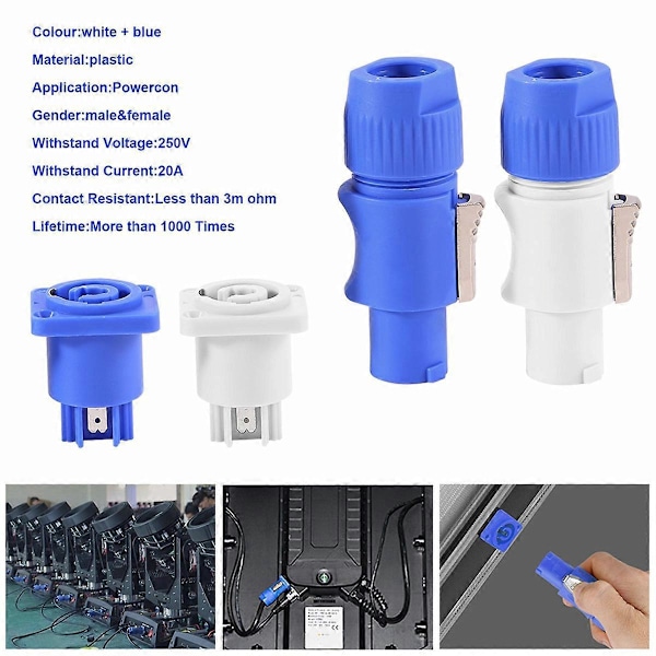 20-pack PowerCON Typ A NAC3FCA+NAC3MPA-1 Chassi Kontakt Panel Adapter
