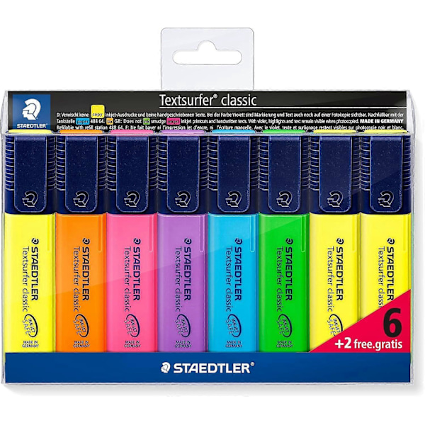 Klassisk Overstregningstusch Bonuspakke - Assorterede Farver (Pakke med 6 + 2 GRATIS)
