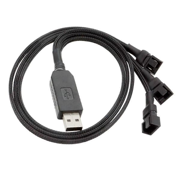 12V USB Fan Power Adapter Cable 1 to 3 Step-Up Power Adapter Cable for 4-Pin PC Cooling Fan Black & Silver