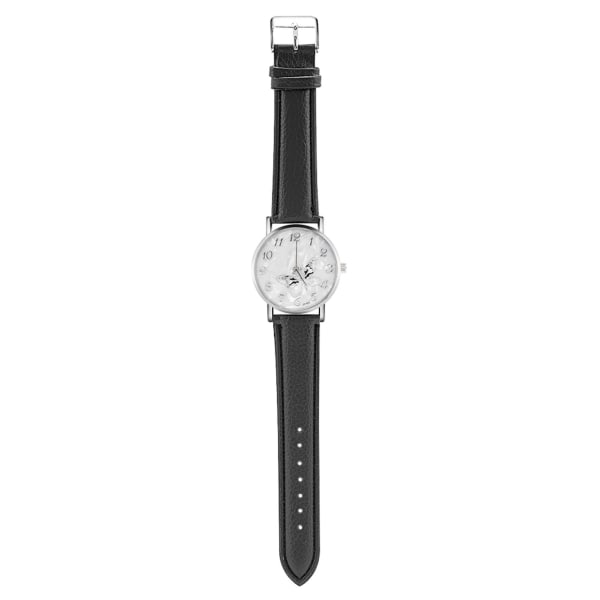 Moderigtigt PU læderrem Kvartsur Kvinder Analog Armbåndsure Sort