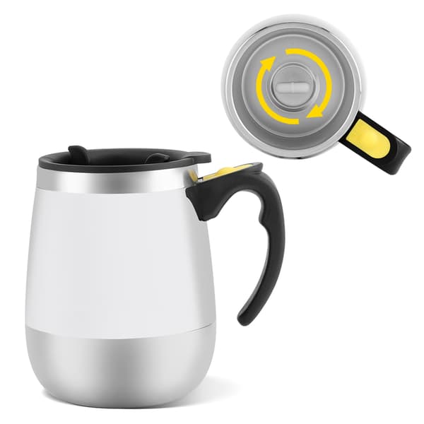 Elektrisk Selv-omrørende Kop i Rustfrit Stål Magnetisk Kaffekrus Hvid