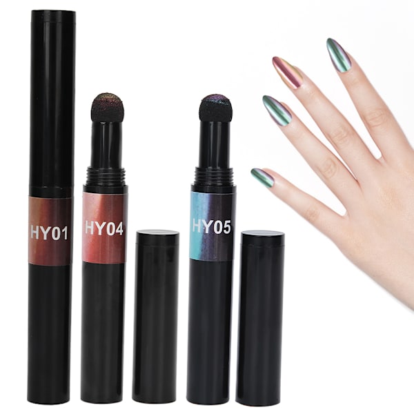 3 st Nail Glitter Mirror Pen Air Cushion Powder Pen Nail Art Dekorationer för Nagelsalong