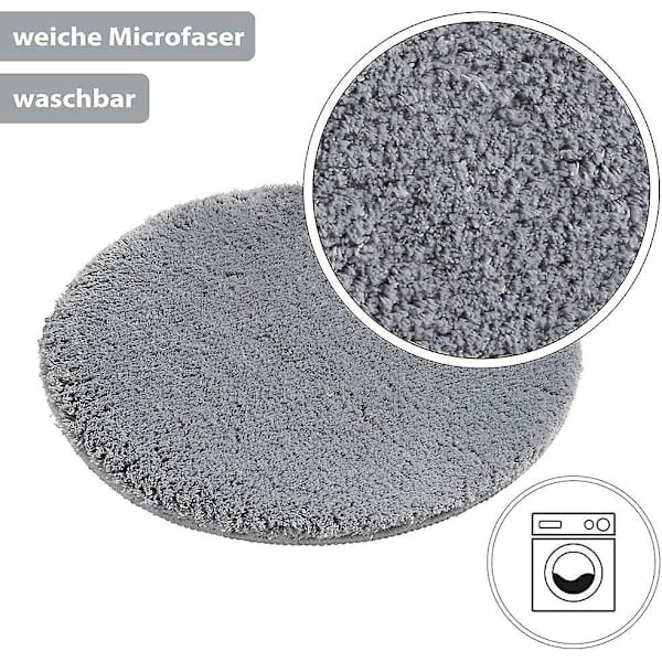 Myk og myk rund badematte - Sklisikker og vaskbar mikrofiber dusjmatte (grå)