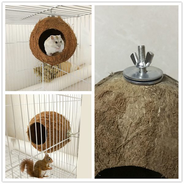 Lemmikkipapukaijan pesä luonnollinen kookospähkinän kuori talo häkki syöttölaite aaltomikot linnut hamsterilelut