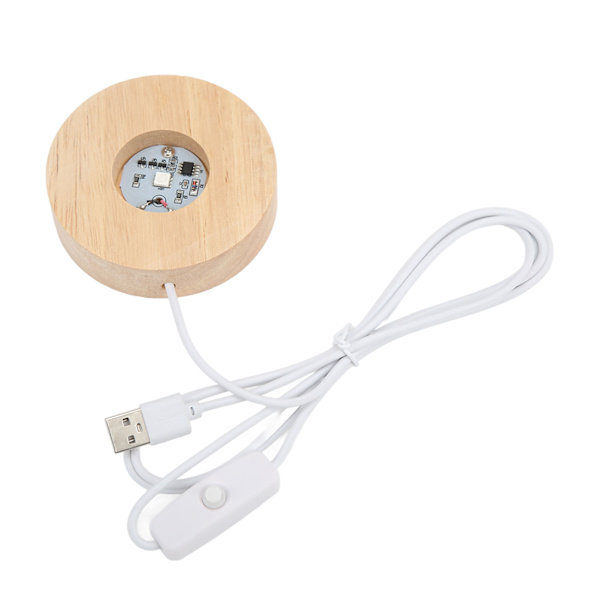 LED-lysbase USB-interface Egetræsmateriale Rund 2 cm/0,8 tommer tykkelse Glødende dekorativ displaylampe til hjemmet 5V Farverig base