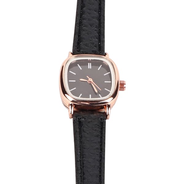 Dame Analog Quartz Ur PU Rem Legering Urkasse Dame Armbåndsur (Sort Rem Sort Urskive)