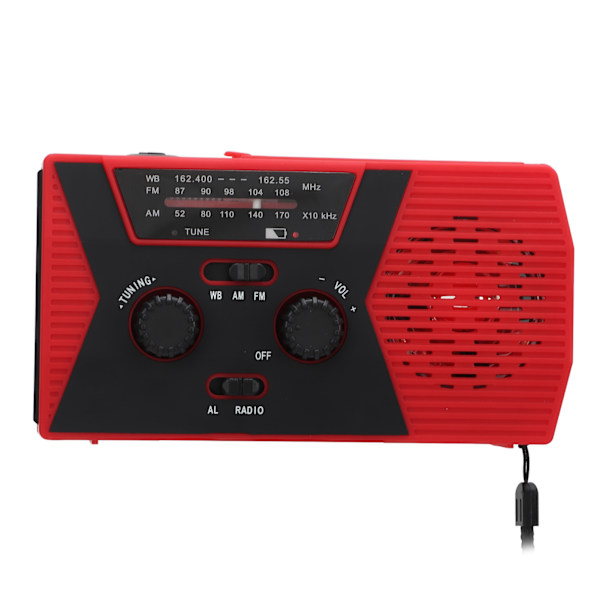 Vevradio med handvev, vattentät AM FM WB nödradio 2,7 till 4,2V väderlarm solcellsradio för utomhusnöd