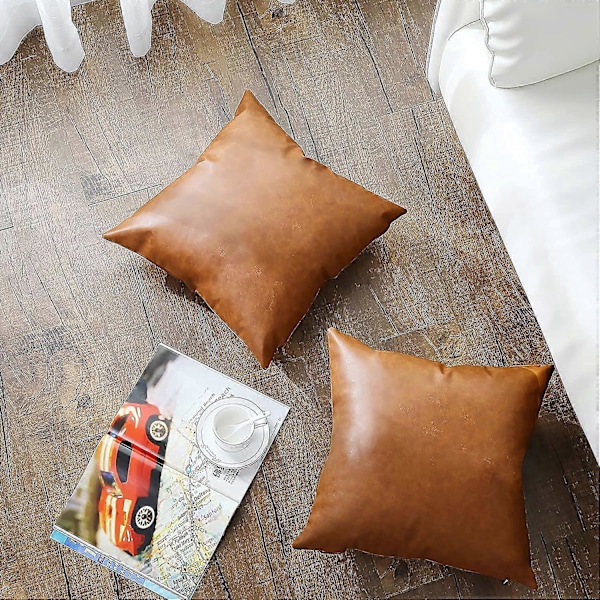 Pudebetræk 45x45cm Sæt med 2, 18x18 Tommer Accent Kunstlæder Pudebetræk, Moderne Landstil Pudebetræk til Soveværelse, Stue Sofa