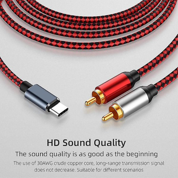 USB Type C - 2 RCA -audiokaapeli, Type-C RCA -kaapeli, USB-C -audiolinja, yhteensopiva kotiteatterivahvistimen, DVD:n, TV:n ja kaiuttimen kanssa (0,5 m / 1,6 jalkaa) - B5