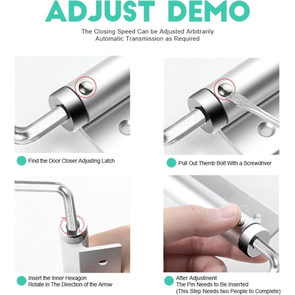 Automatisk dörrstängare Justerbar dörrstängare 1 st Dörrstängarfjädrar Dörrstängare Aluminiumlegering Automatisk fjäderstängare Rostfri dörrstängare