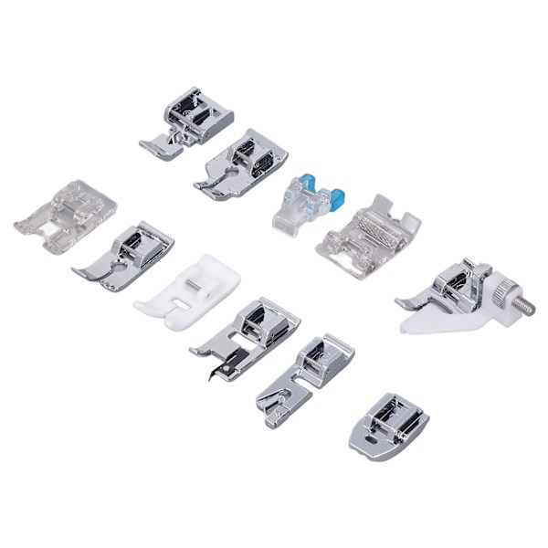 11 st Pressarfot Set Återanvändbar Rostfritt Stål Hem Industriell Symaskin Snap Mount Pressarfot med Färg Box