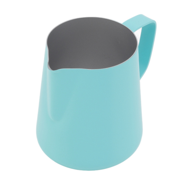 Melkeskummer i rustfritt stål, melkekanne, melkeskummer for melketebutikk, kafé, 350 ml, teflon, blå