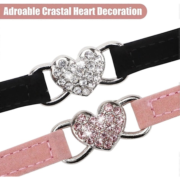 2 st Säkerhetsspänne Sött Katt Halsband, Säkerhetshalsband Justerbart Kristallhjärta Hänge Söta Husdjurstillbehör för Små Djur Svart+Rosa