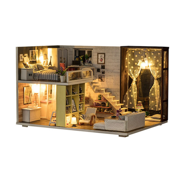 Miniatyrdockhus i trä, enkel stil, dockhusmontering, modeller, leksakspresent