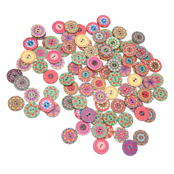 100 stk tre knapper retro blomstermønster holdbare 25 mm DIY tilbehør for søm og håndverk