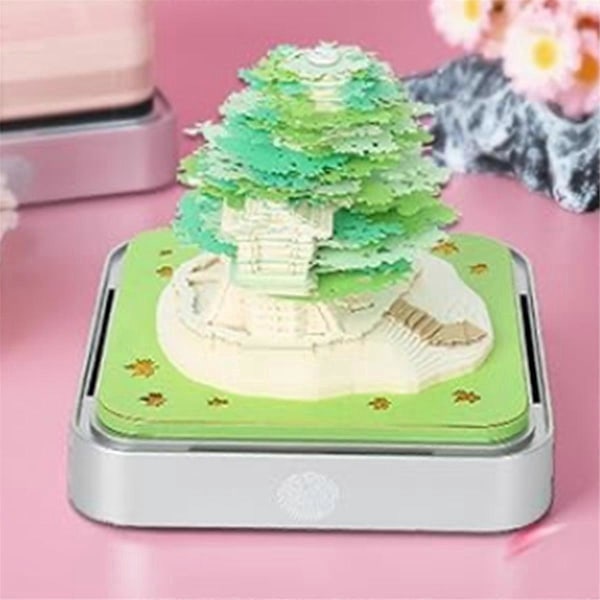 3D Anteckningsblock Bordskalender med Lampor, 2024 Sakura Träd 3D Anteckningsblock