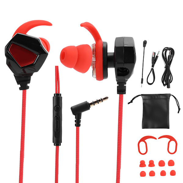 3,5 mm In-Ear Gaming Headset Ergonomi Subwoofer Mini Øretelefon HiFi Stereo med Mikrofon Svart Rød