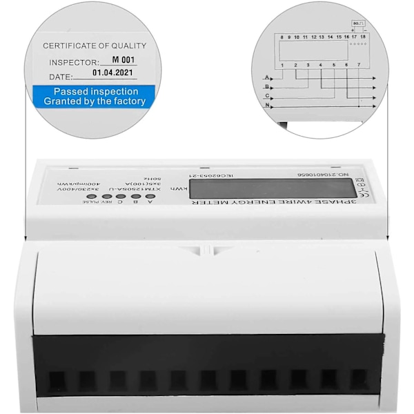 Trefaset 4-leder Din-skinne digital energimåler med LCD-skærm til energistyringssystem (5-100A)
