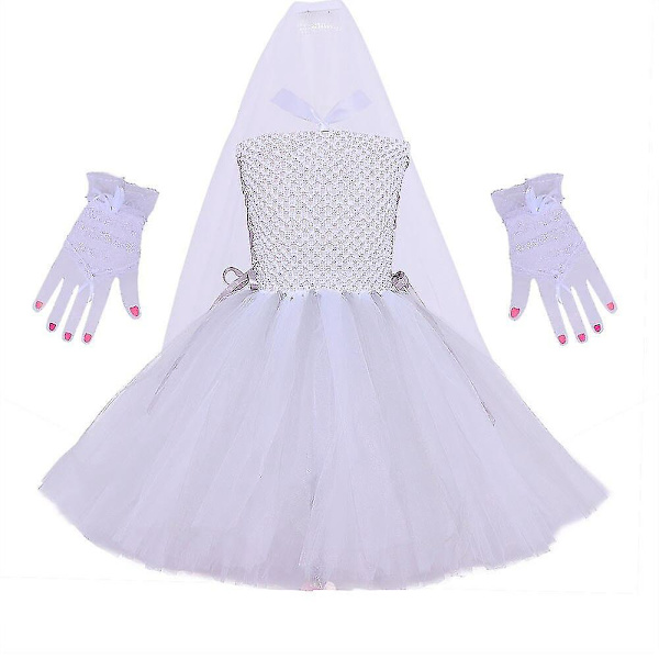 Eteerinen morsian Halloween-asu teini-ikäisille - Tutu-mekko, jossa käsineet, huntu ja cosplay-asusteet XXL 10-11 vuotta