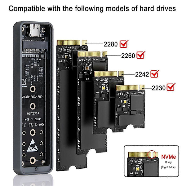 M.2 NVMe SSD-kapsling Hårddiskbox för