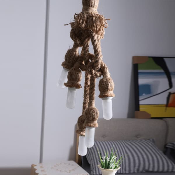 5-hovedet vintage hængende hamptov til lys retro lampe loftpendel E27 base