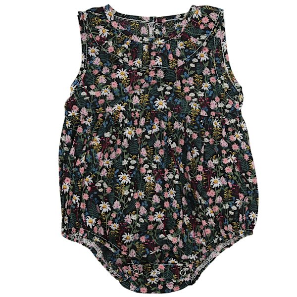 Nyfödd baby blommig jumpsuit sommar ärmlös kavajslips body för spädbarn babykläder svart 100cm