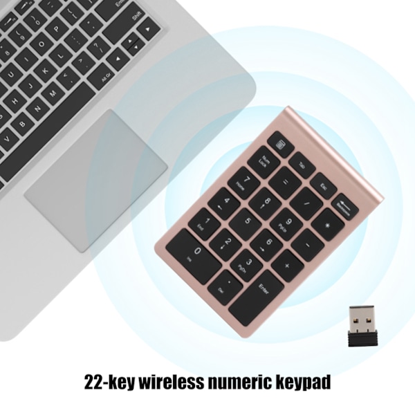 RF304 22-tasters numerisk tastatur USB 2.4G trådløst mini tastatur med mottaker Rose Gold