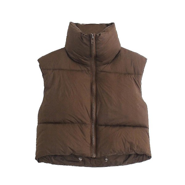 Sleeveless Lightweight Women's Brown Cropped Puffer Vest