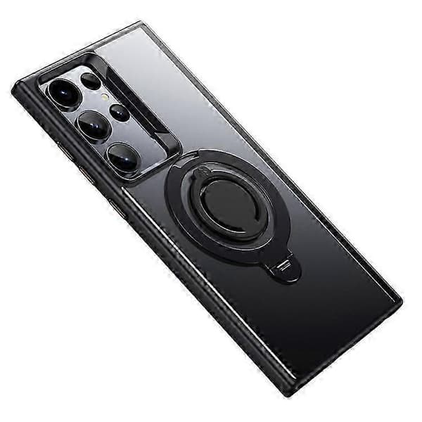 Magnetic MagSafe Case for Galaxy S23 Ultra with Stand, Matte PC+TPU Shell and Silicone Ring Black