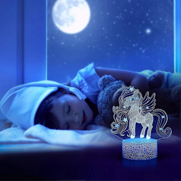 Unicorn Nattlampe For Barn, Fargeskiftende Med Fjernkontroll
