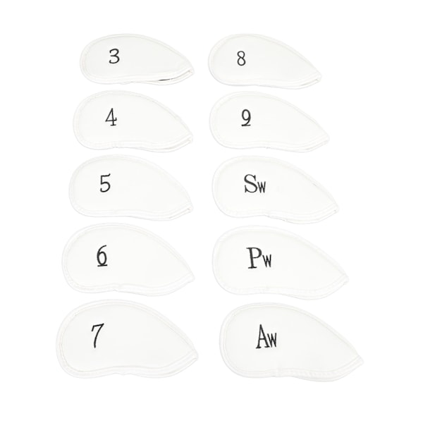 10PCS Golf Club Head Cover PU Leather Protective Abrasion Resistant Easy to Clean for Most Standard Clubs White