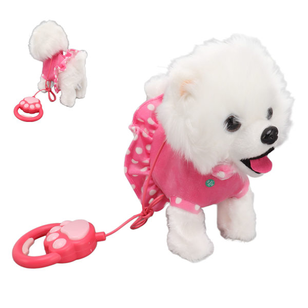 Elektronisk plyschhund interaktiv valpsång gående leksak med fjärrkontroll koppel barn småbarn födelsedagspresenter rosa