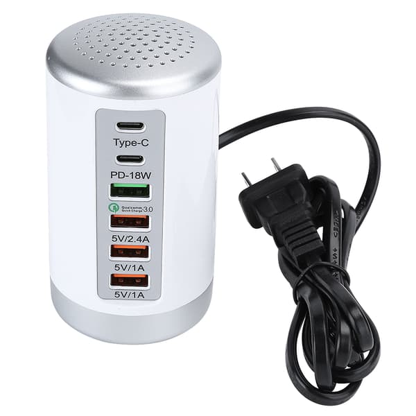 Hurtigoplader Hub 6 porte USB TypeC QC3.0 PD 18W ladestation til telefon tablet computer 65W US stik 100240V (hvid)