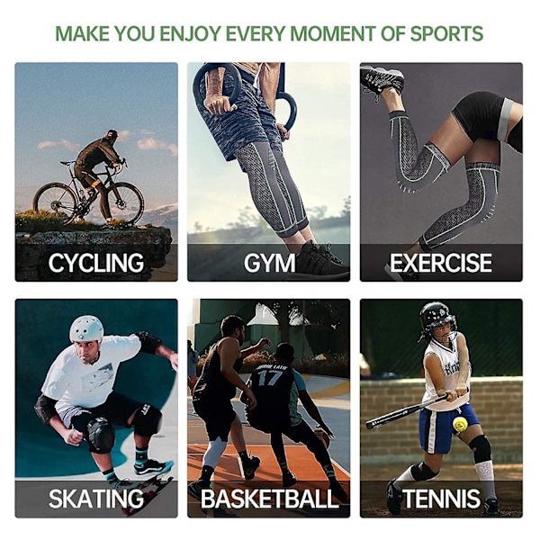 Kompressionsstrumpor - Långt knäskydd för löpning, basket, cykling, tyngdlyftning - XL Grön (2 st)