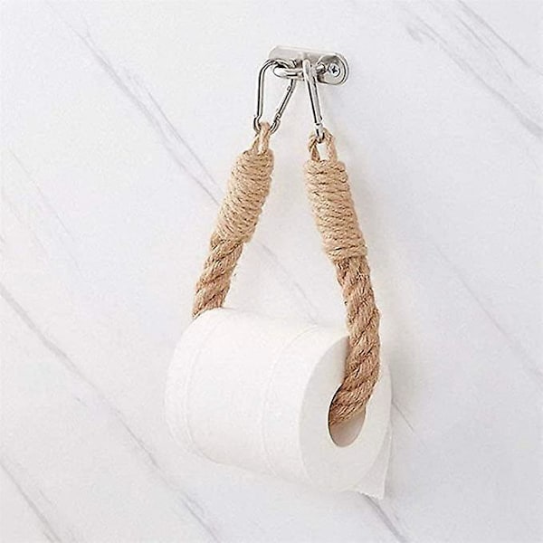 Seinään kiinnitettävä WC-paperiteline, WC-paperirullateline puinen WC-paperiteline seinään kiinnitettävä hamppuköysivarasto (ruskea, 2 x 49 cm)