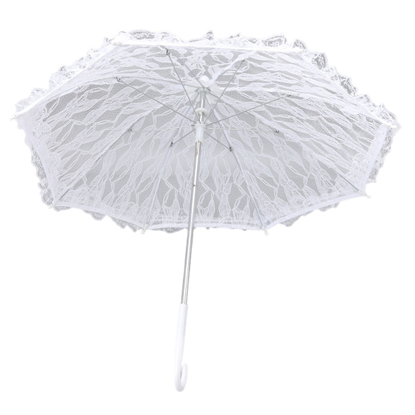 Hvit blonder parasoll paraply J håndtak Elegant utseende Brude blonder paraply for bryllupsfest dekorasjoner Prom