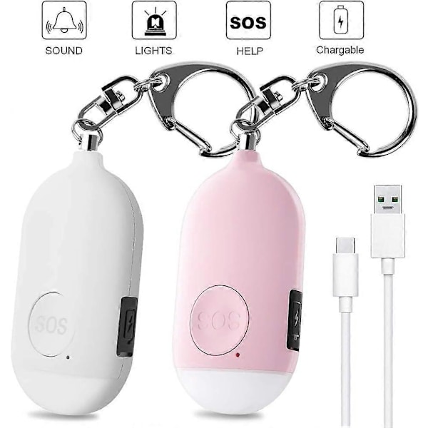 2025 Nytt 2-pack Personligt Överfallslarm 130dB USB Uppladdningsbart Ficklarm med LED-ficklampa Funktion Vattentätt