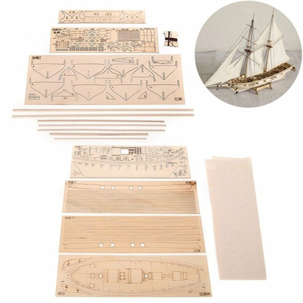 Träsegelbåtsfartygssats - DIY-modelldekoration för barn - 7 st bronsdelar