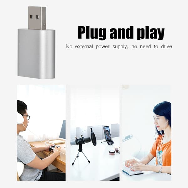 7.1-kanals ekstern USB 2.0 til 3,5 mm stereo lydkort mikrofonadapterhøjttaler (sølv)